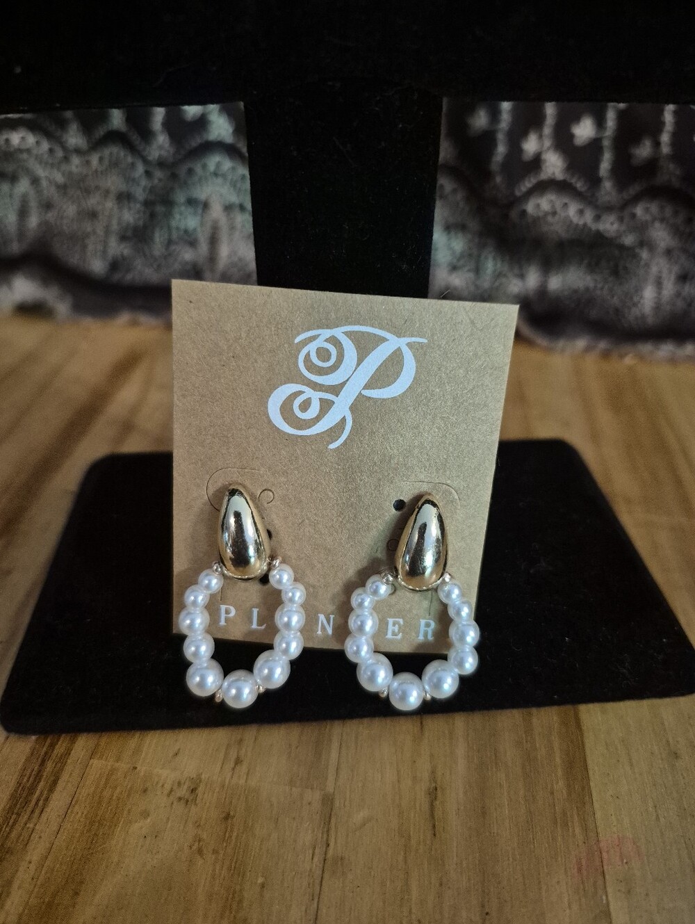 Plunder Gold Tone Teardrop Pearl Hoop Earrings